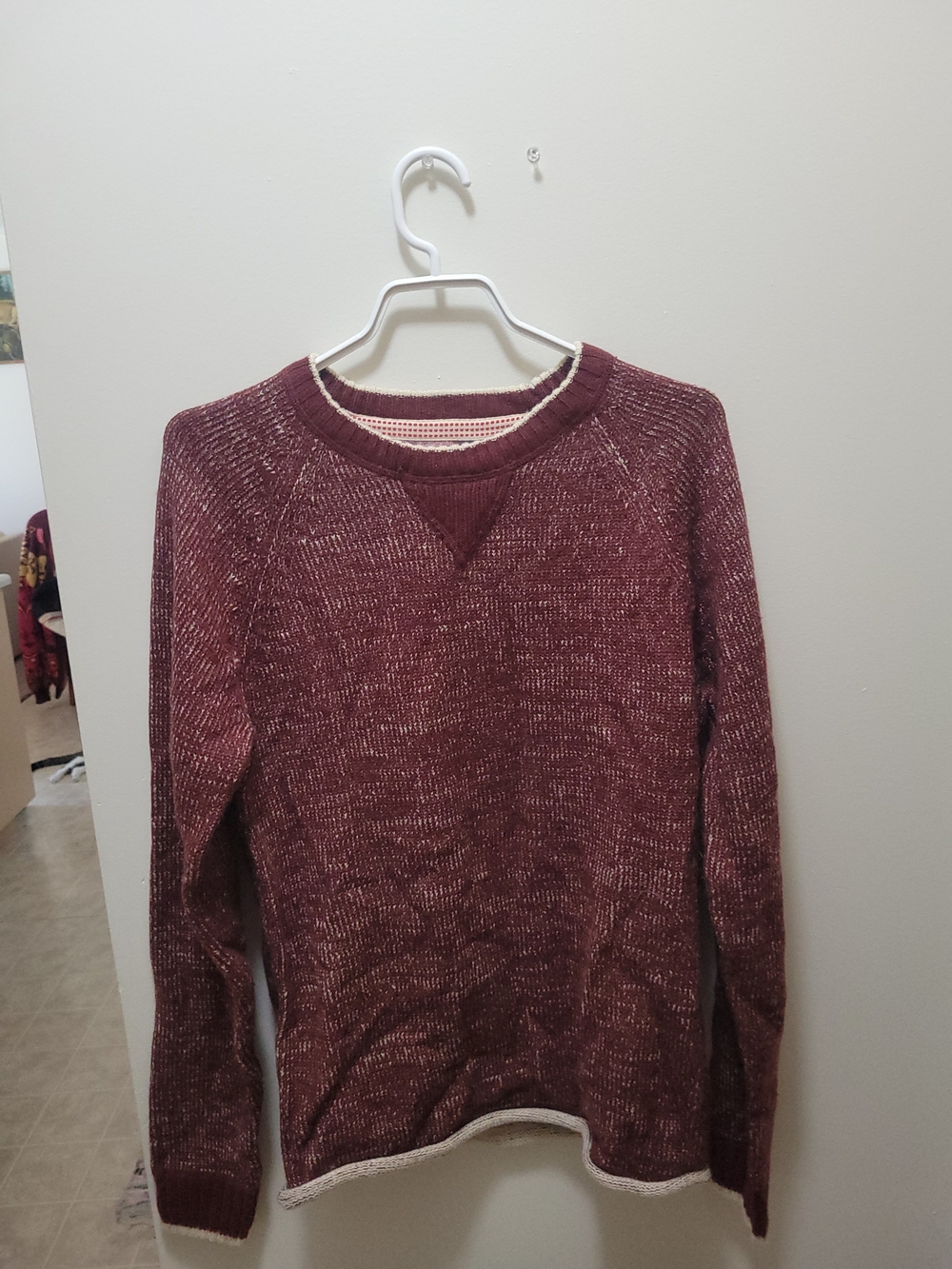 Nevada Burgundy Crew Sweater with Cream Trim